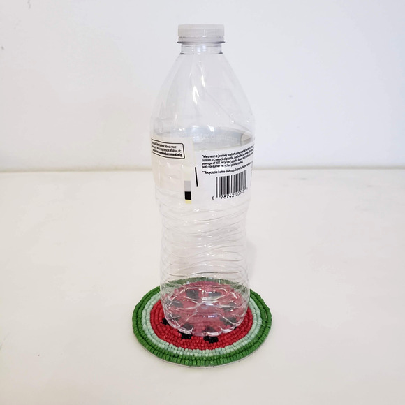 NEW!! (4) Watermelon Beaded 4" Round Red Summer Coasters, Set of 4 - Picture 2 of 6